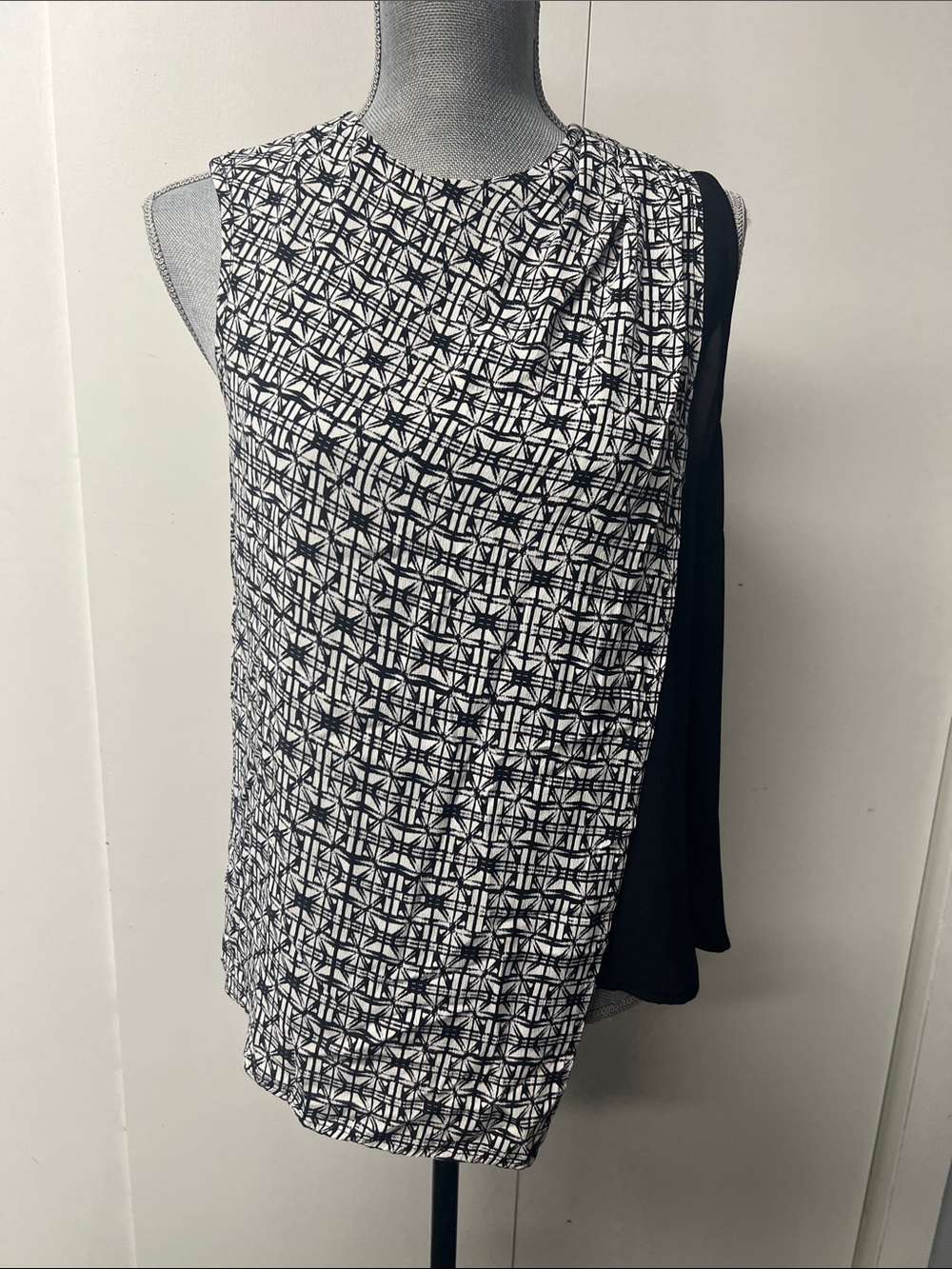 Karen Kane Black & White Asymmetrical Drape Dress